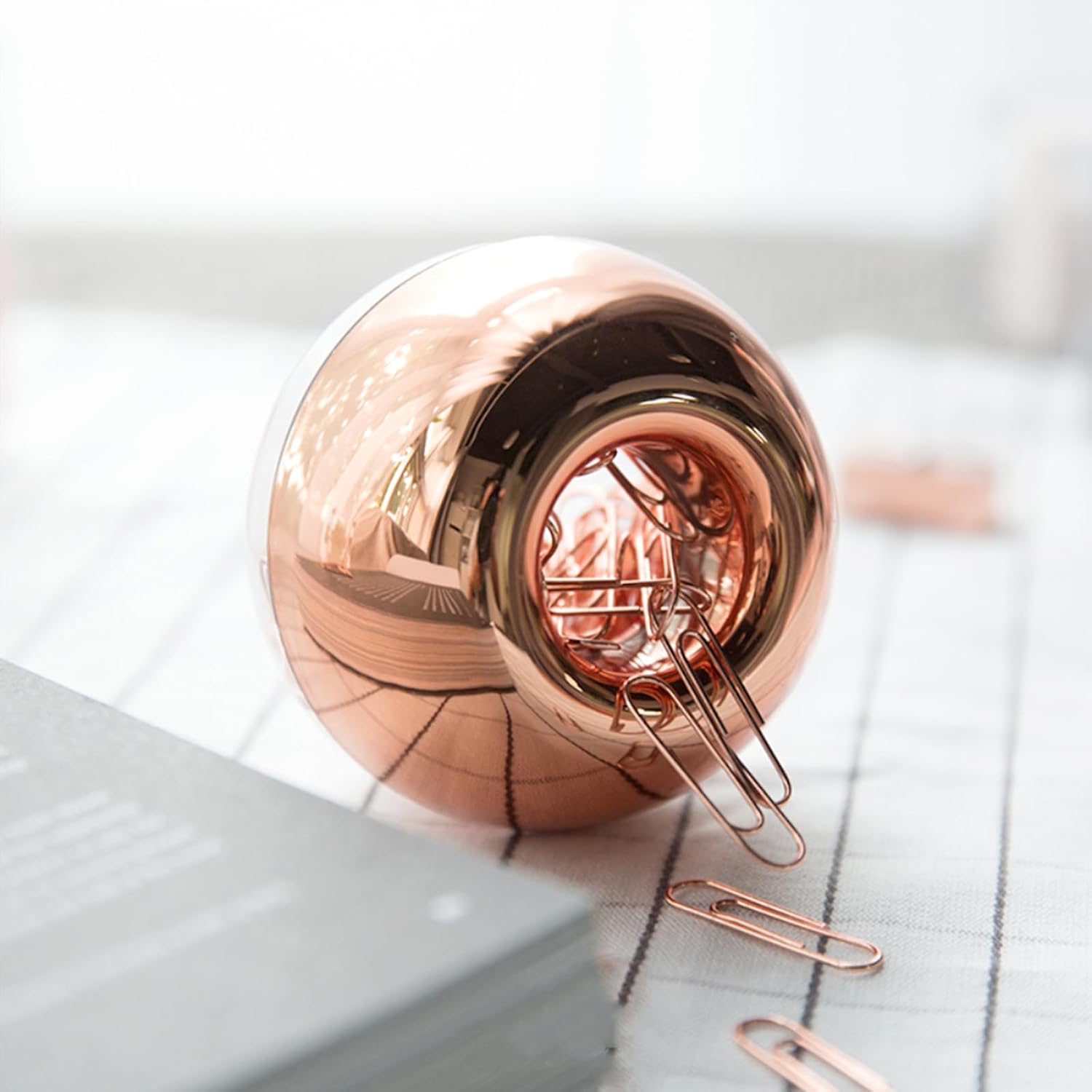 NatSumeBasics Rose Gold Paper Clip Holder Magnetic Paper Clips Dispenser with 100pcs Paperclips for Desk Office School Home Organizers Accessories Gift Idea