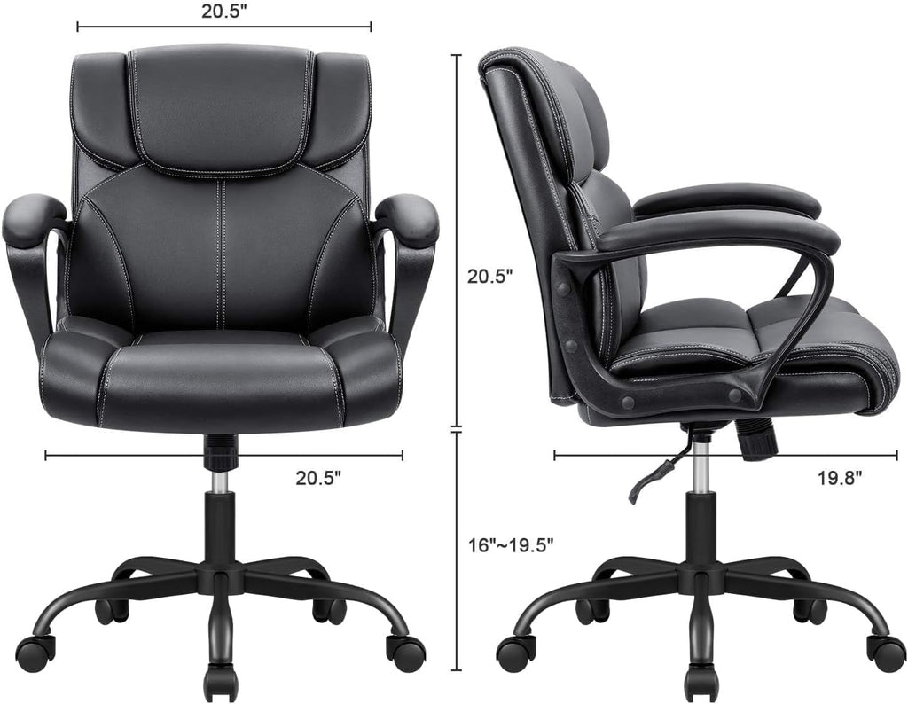 Furmax Mid Back Executive Office Chair Swivel Computer Task Chair with Armrests,Ergonomic Leather-Padded Desk Chair with Lumbar Support