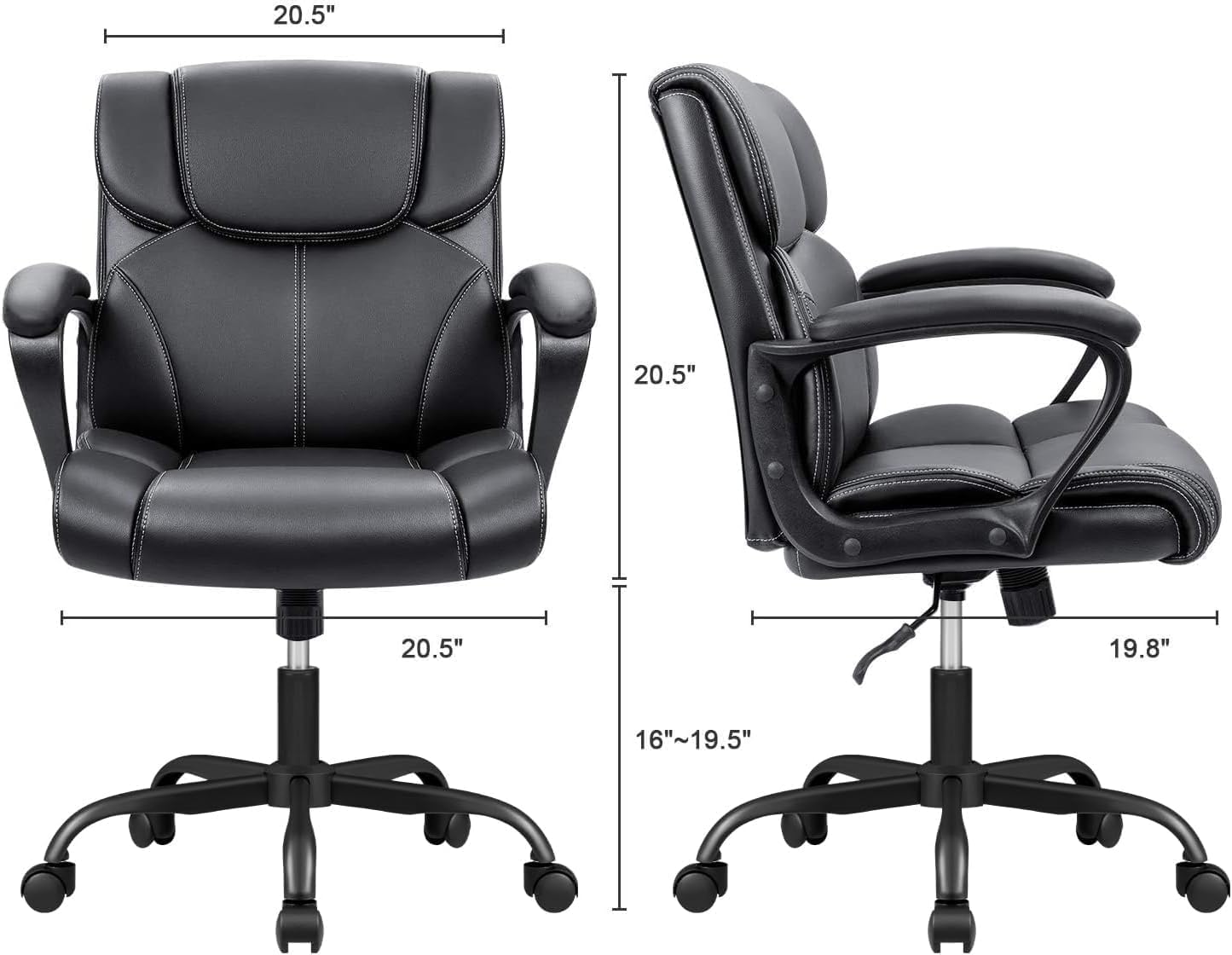 Furmax Mid Back Executive Office Chair Swivel Computer Task Chair with Armrests,Ergonomic Leather-Padded Desk Chair with Lumbar Support