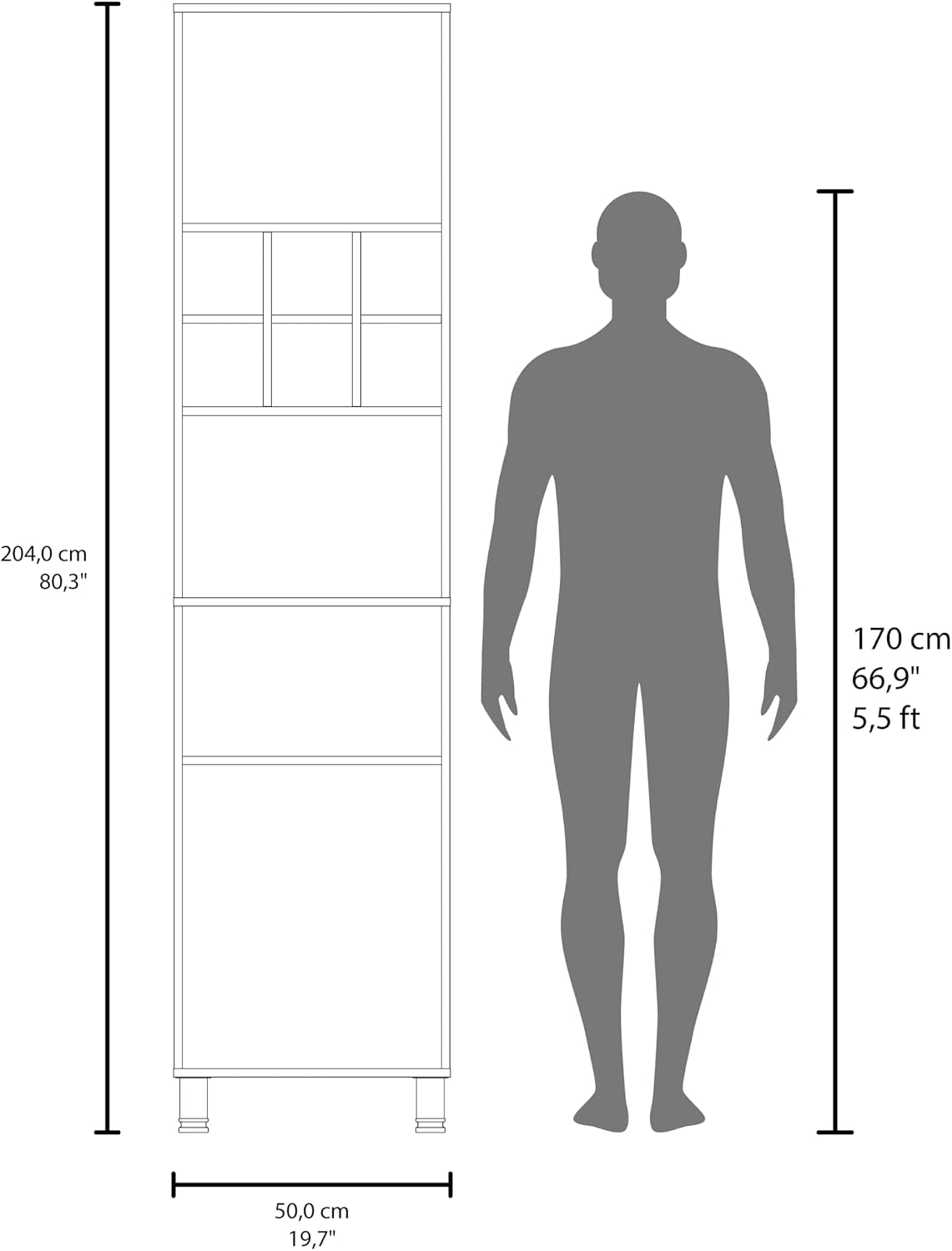 19.7" D*19.6" W*80.3" H Kitchen Pantry with 6 Spice Cubbies, 2 Shelves & Single Door, Rectangular Storage Cabinet, Modern Minimalist, for Living Room, Dining Room, White
