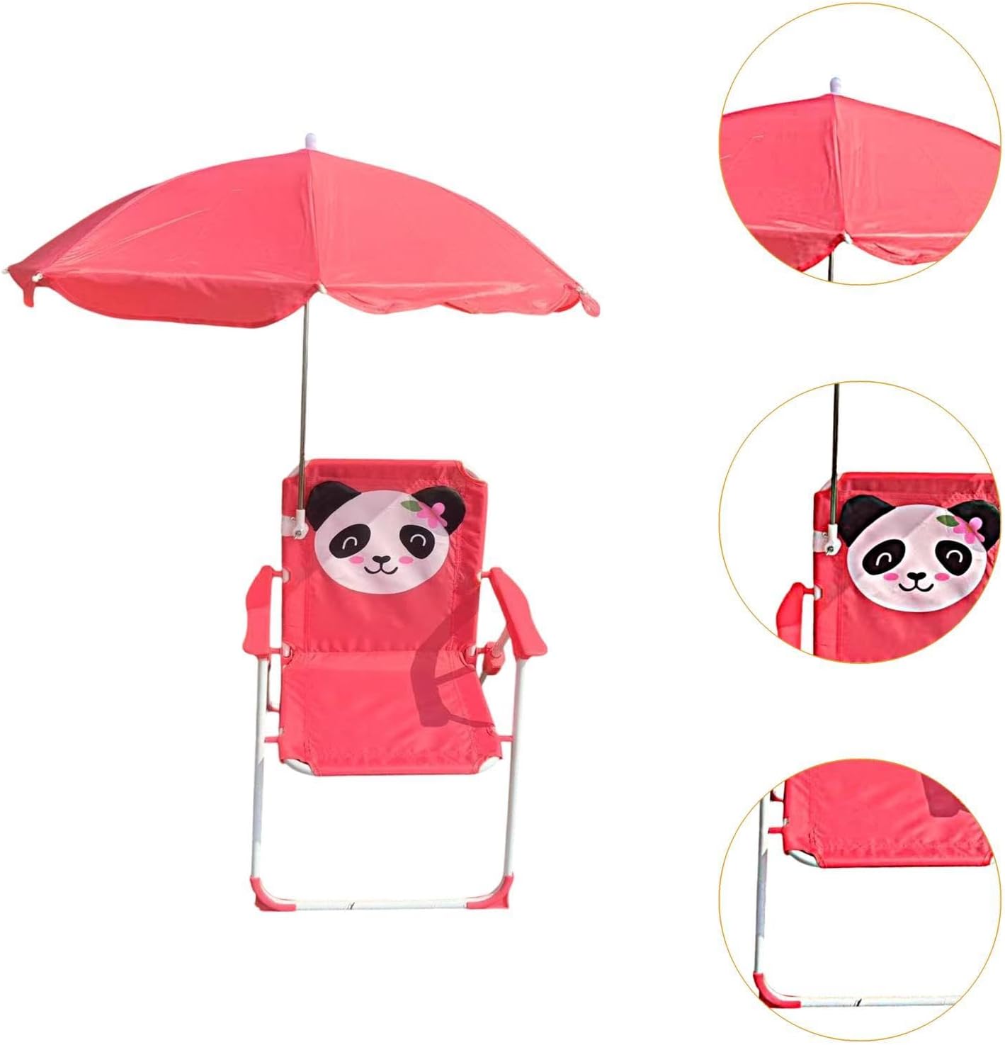 harayaa Child Beach Chair Outdoor Foldable Recliner Kids Seat with Sun Protection Umbrella Oxford Cloth Steel Pipe Suitable for Baby Hiking Garden, Red