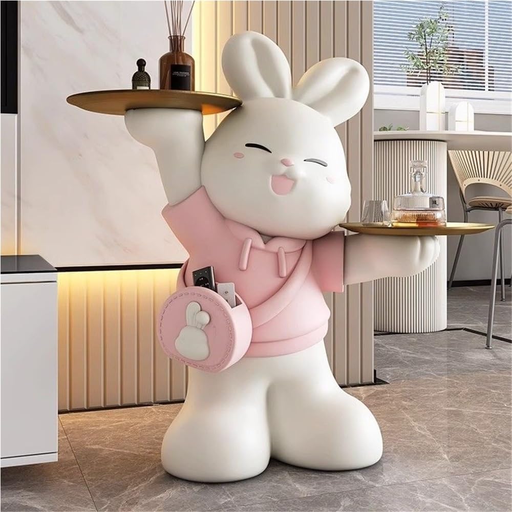 Rabbit Shaped Side Table, Accent Table for Triple Storage, Creative Couch Table, Bedside Tables Use in Living Room, Bedroom and Entrance Hall(Pink)