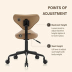 Ergonomic Saddle Seat Adjustable Pneumatic Hydraulic Drafting Swivel Rolling Stool Chair for Medical Hygienic SPA Massage Salon Home and Office - Hilo 508 (Tan, with Backrest)