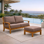 Hives & Honey Pavilion Teak Ottoman – Grade-A Teak Outdoor Footrest with Weather-Resistant Sunproof Cushion, 25.7" Square, Tan