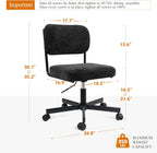 Vanity Chair with Wheels, Cute Armless Desk Chair with Back, Height Adjustable Swivel Small Office Chair, Comfy Fabric Computer Task Chair for Bedroom, Study, Dressing Room Black