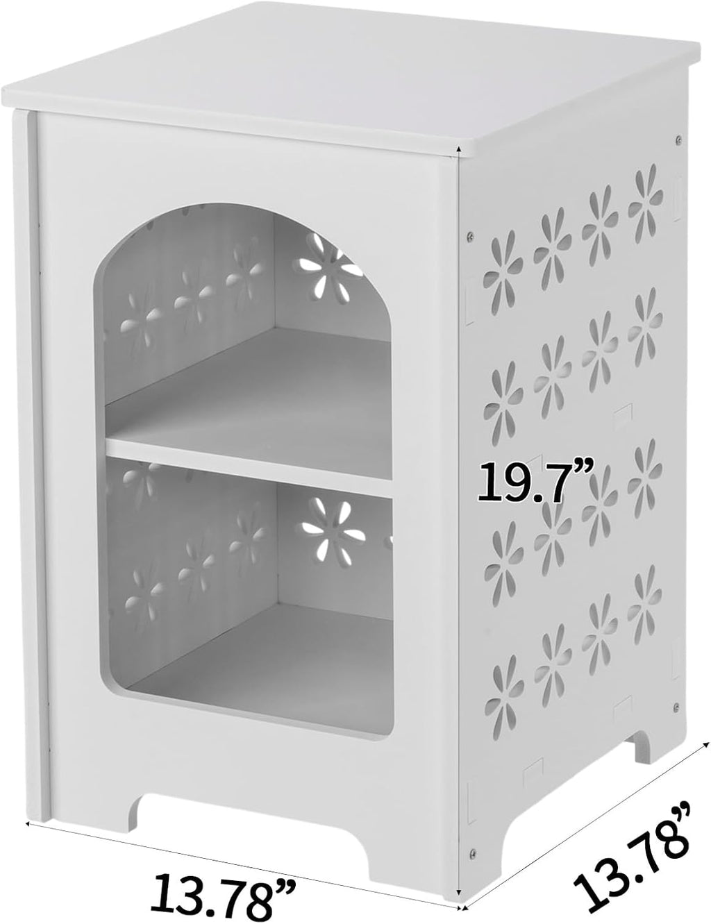 3 Tier End Table Nightstand White with Floral Design, Narrow Side Table with Storage Shelf, Small Bookshelf Bedside Table for Bedroom, Living Room, Office, Bathroom