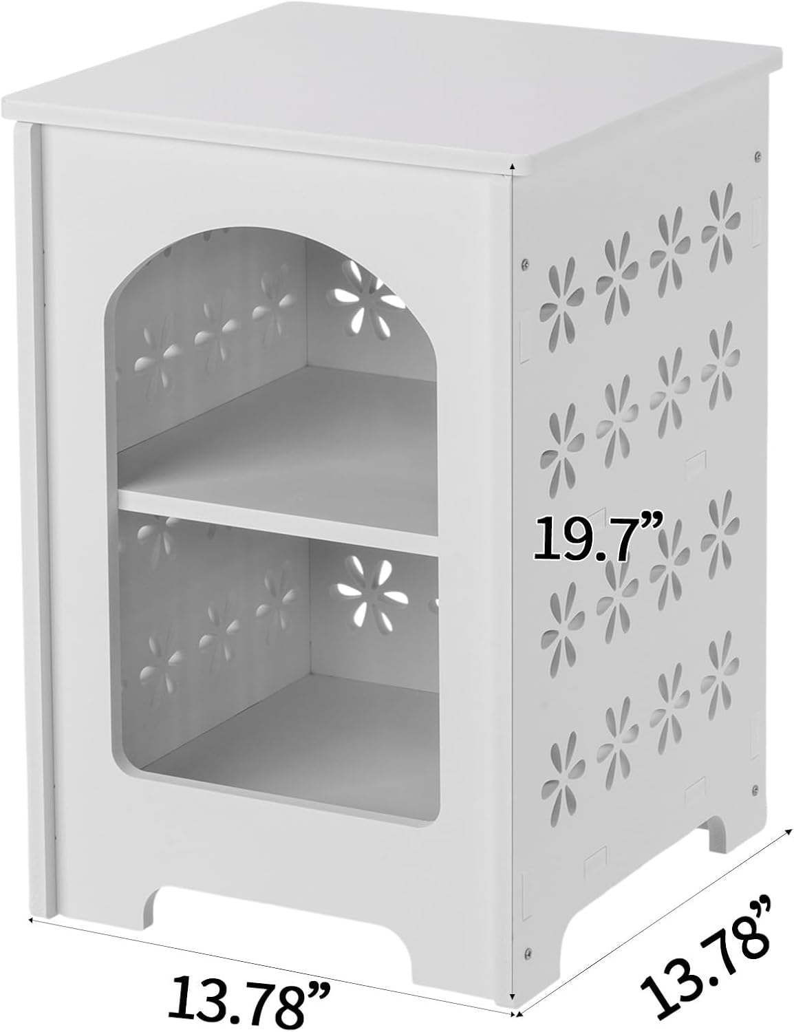 3 Tier End Table Nightstand White with Floral Design, Narrow Side Table with Storage Shelf, Small Bookshelf Bedside Table for Bedroom, Living Room, Office, Bathroom