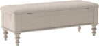 Storage Ottoman Bench 50.8" Rubberwood Linen Beige | Linen Seat, Storage Bench for Bedroom, Entryway Shoe Organizer for Bedroom, Living Room, Entryway, Closet, Beige
