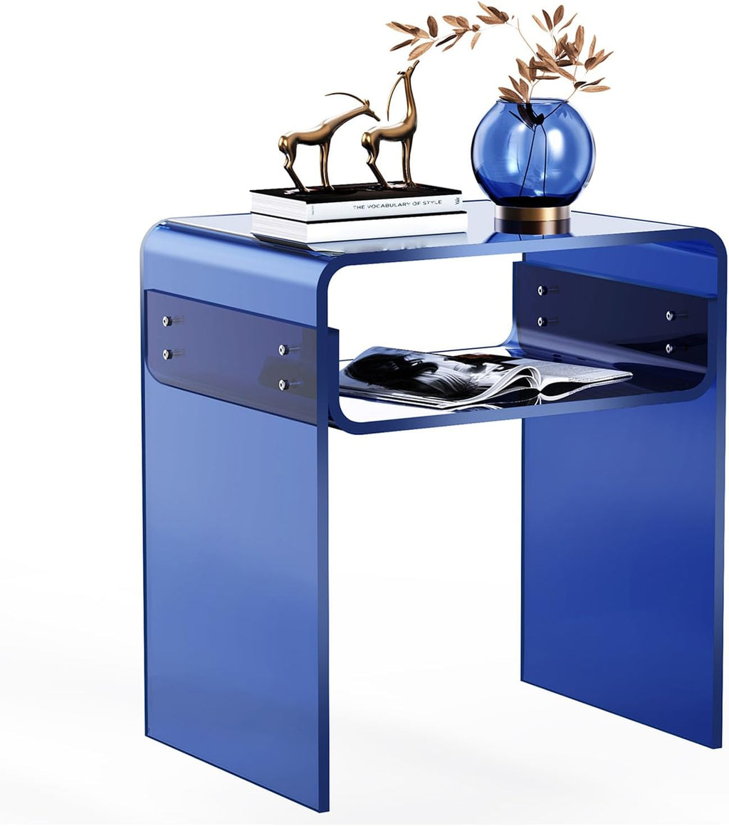 Acrylic Side Table, Royal Blue, Small | Bedside Table Nightstand, 40 x 30 x 50 cm