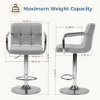 DUMOS Bar Stools Set of 2, Adjustable Swivel Bar Chairs with Padded Armrests and Ergonomic Backrest for Kitchen Island Counter Pub Dining Room, Water-Resistant PU Leather, Grey