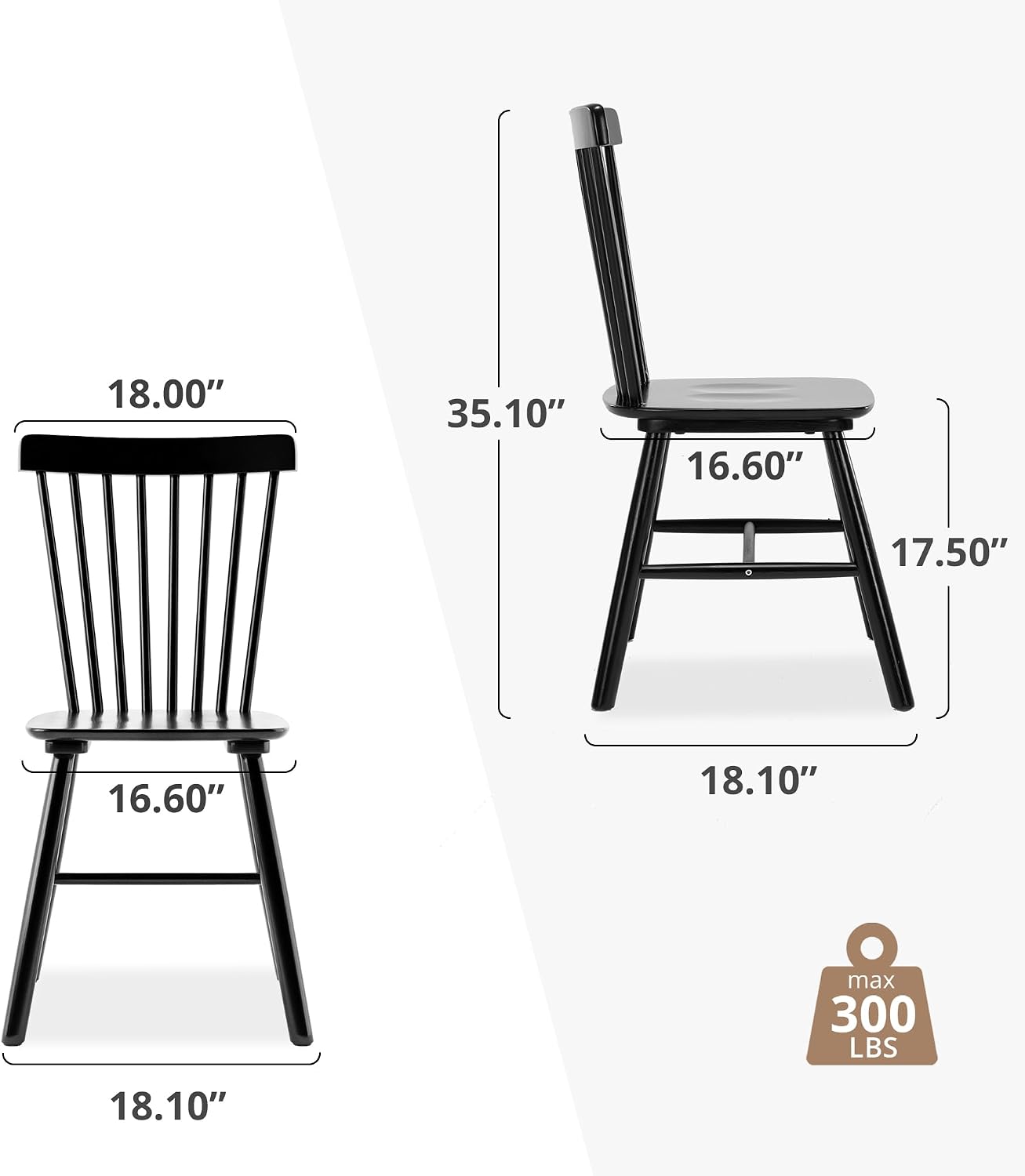 LUE BONA Windsor Dining Chair Set of 4, Spindle Back Wooden Chairs for Kitchen and Dining Room, Restaurant, Cafe, Hotel, Black