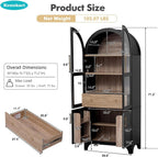 71" Tall Arched Kitchen Pantry Cabinet with Adjustable Shelves & Large Drawers, Arched Bookshelf with Storage Cabinet & Glass Doors, Wooden Versatile Cupboard for Dining Room (Black)
