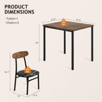 Yumori Dining Table Set for 2, Wood Square Table with 2 Upholstered Chairs for Kitchen and Dining Room, Space Saving (Rustic Brown)
