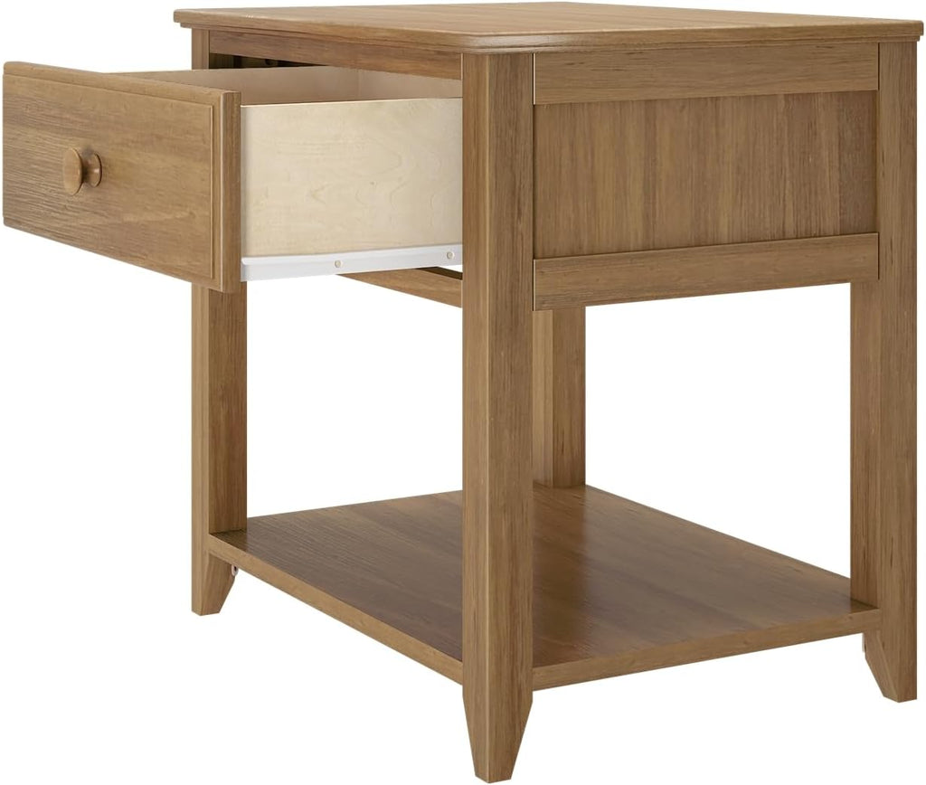 Max & Lily® Kids Wooden Nightstand with Drawer & Open Shelf, Solid New Zealand Pine, Low-VOC, Easy Assembly, Pecan