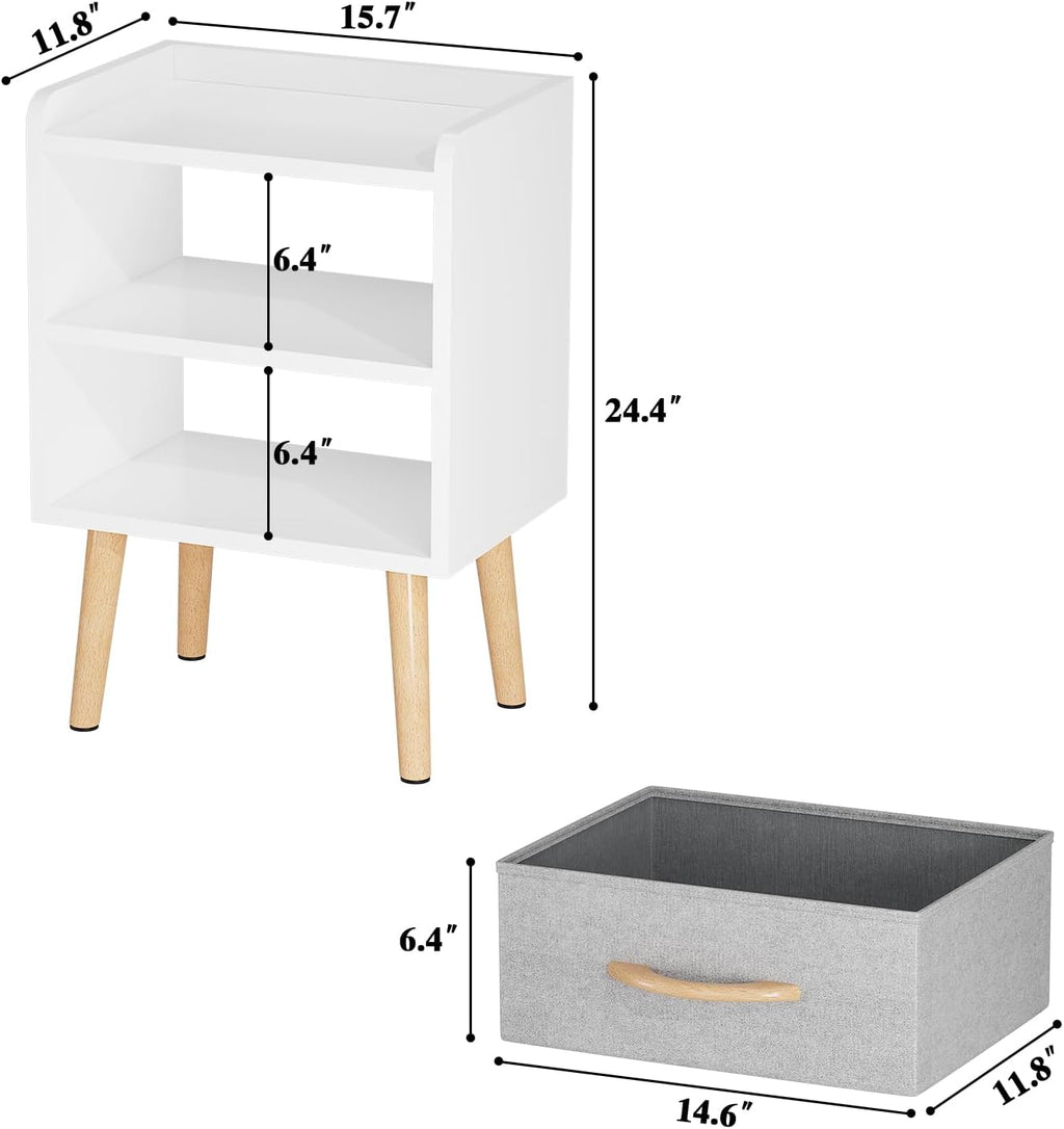 White Nightstand with Drawer, Small Wood Bedside Table, Kids Nightstand | Mid Century Modern Nightstand, Small Bedside Table for Bedroom, Kids Room & Small Spaces.