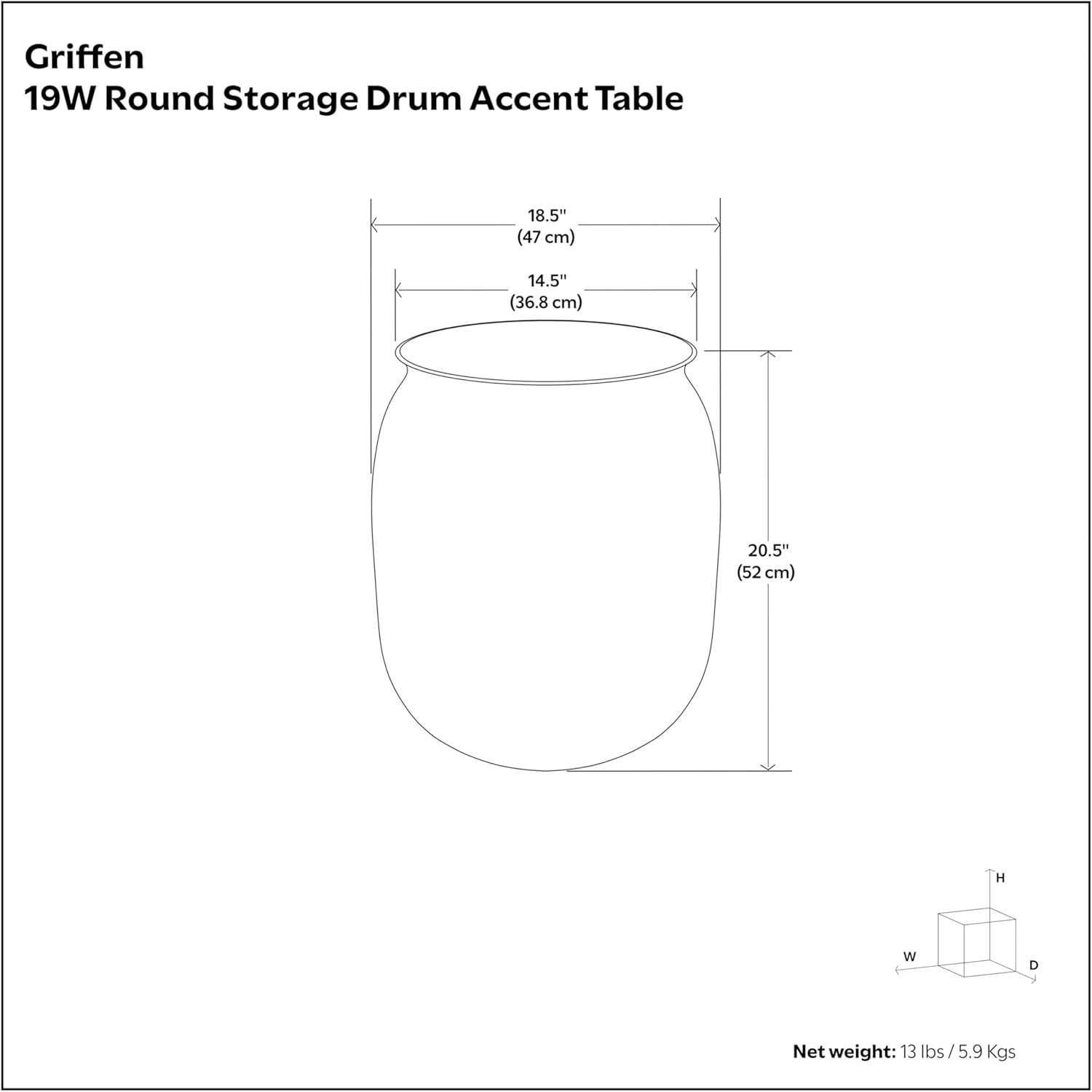SIMPLIHOME Griffen Metal Storage Accent Table - 19 inch Wide Solid Metal Round Drum Side Table in Antique Nickel, Industrial End Table for Living Room with Hidden Storage Space, Assembled