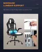 Vnewone Computer Gaming Chair Office PC Ergonomic Executive Desk Racing Rolling Swivel Task PU Leather with Lumbar Support Headrest Adjustable Armrest Massager, White