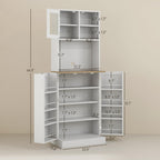66.5" Kitchen Pantry Cabinet - Microwave Stand & Storage, 8 Shelves, White