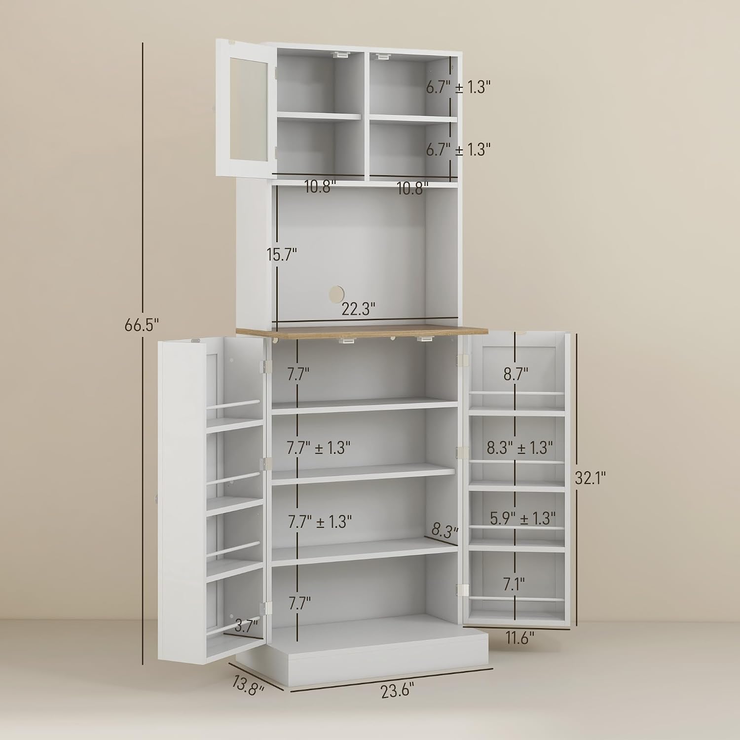 66.5" Kitchen Pantry Cabinet - Microwave Stand & Storage, 8 Shelves, White