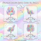 HEAH-YO Swivel Kids Chair with Wheels, Adjustable Kid Desk Chair with Arms, Cute Faux Fur Kids Study Chairs for Boys and Girls, Rainbow Color