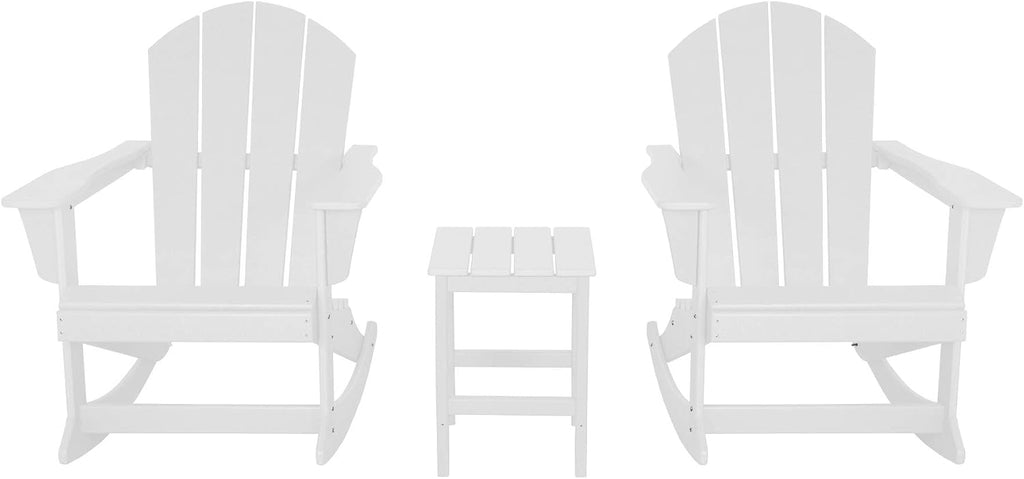 HDPE Laguna Outdoor Rocking Poly Adirondack Chair with Side Table 3-Piece Set, White