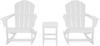 HDPE Laguna Outdoor Rocking Poly Adirondack Chair with Side Table 3-Piece Set, White