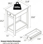 SEJOV End Table Set of 2, Narrow Night Stand with Drawer and Shelves, 2-Tier Small Wood Look Accent Side Tables Living Room Bedroom Office, White