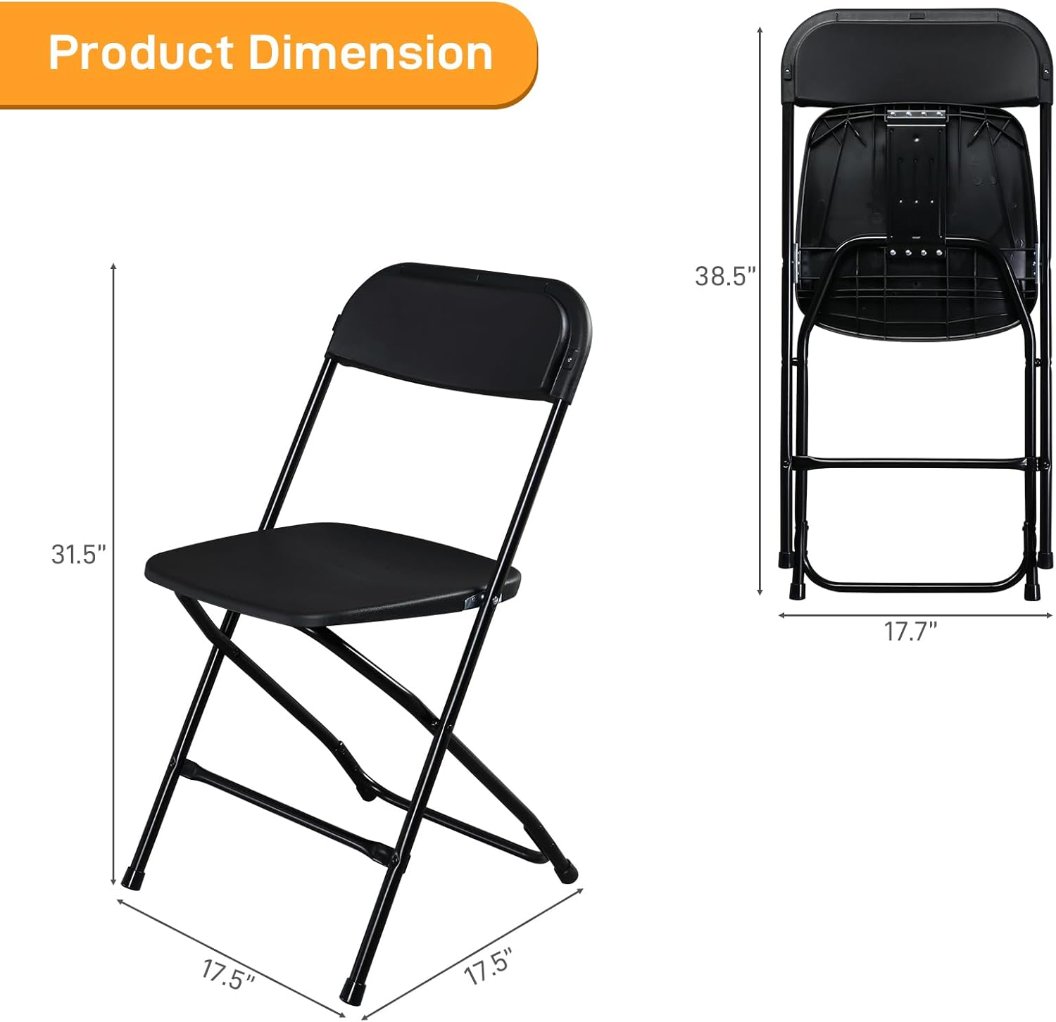 Heavy Duty Folding Chair, Metal Frame Portable Stackable Chair for Party, Conference, Wedding, Banquet and Event Use – Easy to Store and Transport (10, Black Leather)