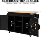 HLR Kitchen Island On Wheels, Black Rolling Kitchen Island Cart with Drop Leaf Countertop, Barn Door Kitchen Islands Table with Storage Cabinet and Tower Rack, Island Table for Kitchen
