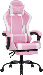 Gaming Chair Office Chair Desk Chair with Footrest Lumbar Support Headrest Armrest Task Rolling Swivel Ergonomic E-Sports Adjustable PC Gamer Chair(Pink)