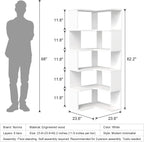 6-Tier Corner Bookshelf, 66" Tall L-Shaped Corner Shelf with Anti-Fall Baffles for Living Room Decor, Heavy Duty Wooden Bookcase Display Rack for Home Office Storage,White
