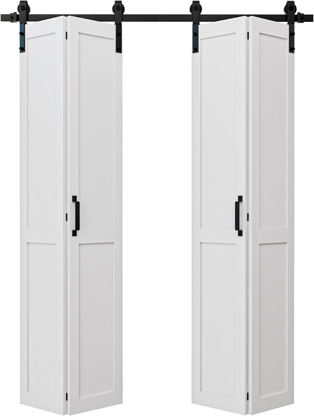 50" x 84" Bifold Barn Door with Hardware and Track Kit Included, Pre-Assembled Solid Core Panel Bi-fold Barn Door for Pantry, Closet, Primed White Finish with Water-Resistance, Paintable, H Shape
