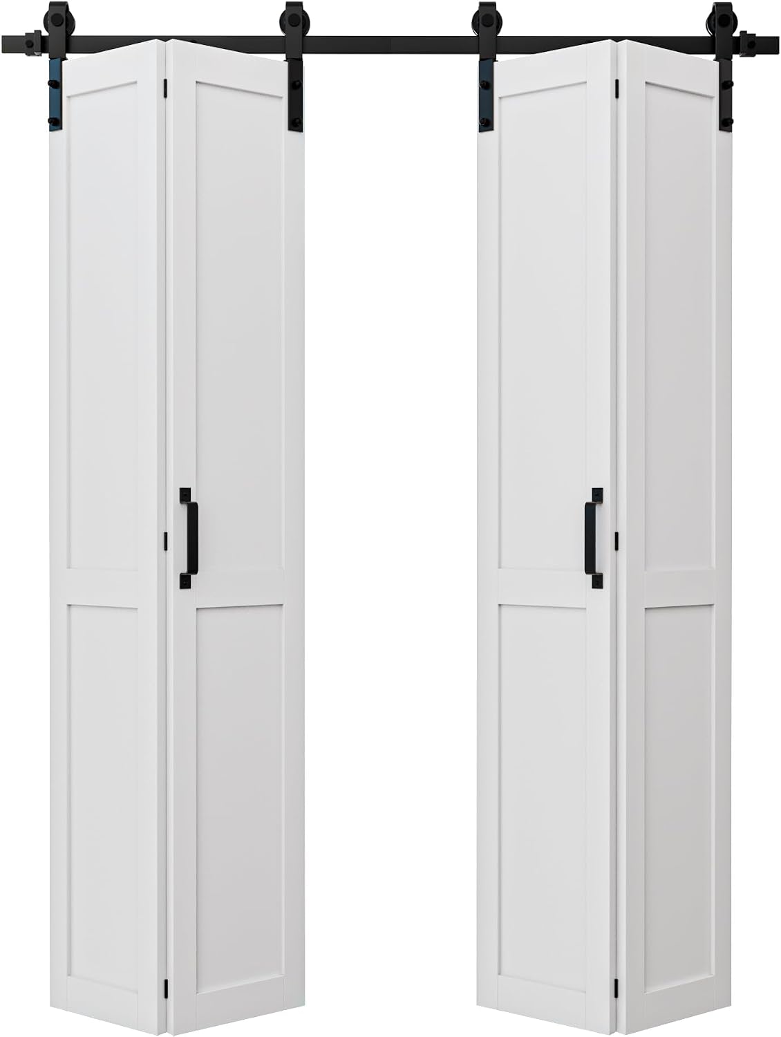 50" x 84" Bifold Barn Door with Hardware and Track Kit Included, Pre-Assembled Solid Core Panel Bi-fold Barn Door for Pantry, Closet, Primed White Finish with Water-Resistance, Paintable, H Shape