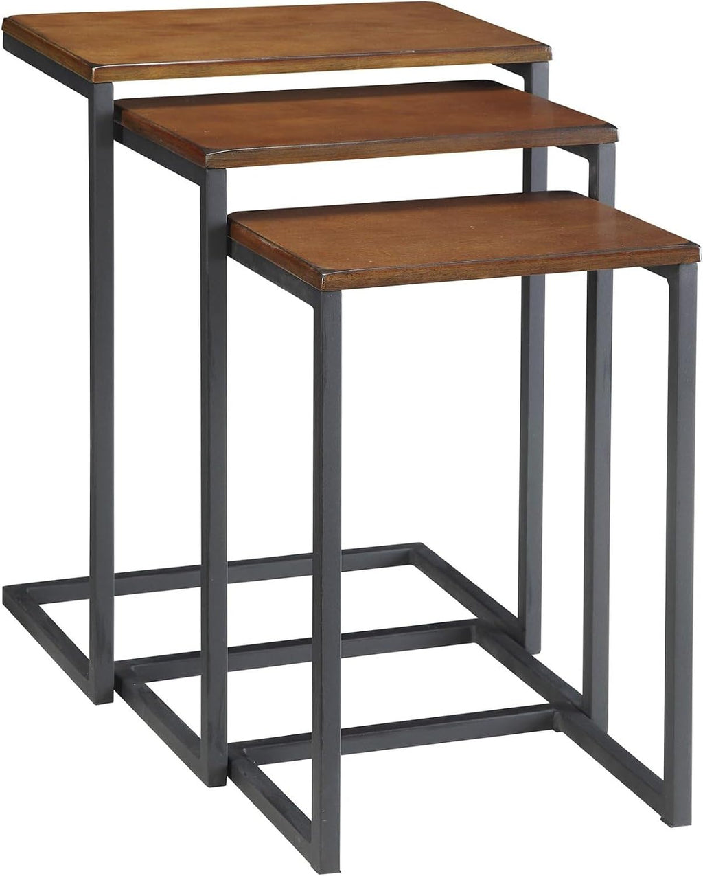 Carolina Chair & Table Rectangular 3-Piece Nesting Table Set - Chestnut Wooden Top Alloy Steel Frame Space-Saving Furniture, Modern Accent Tables for Living Room and Bedroom