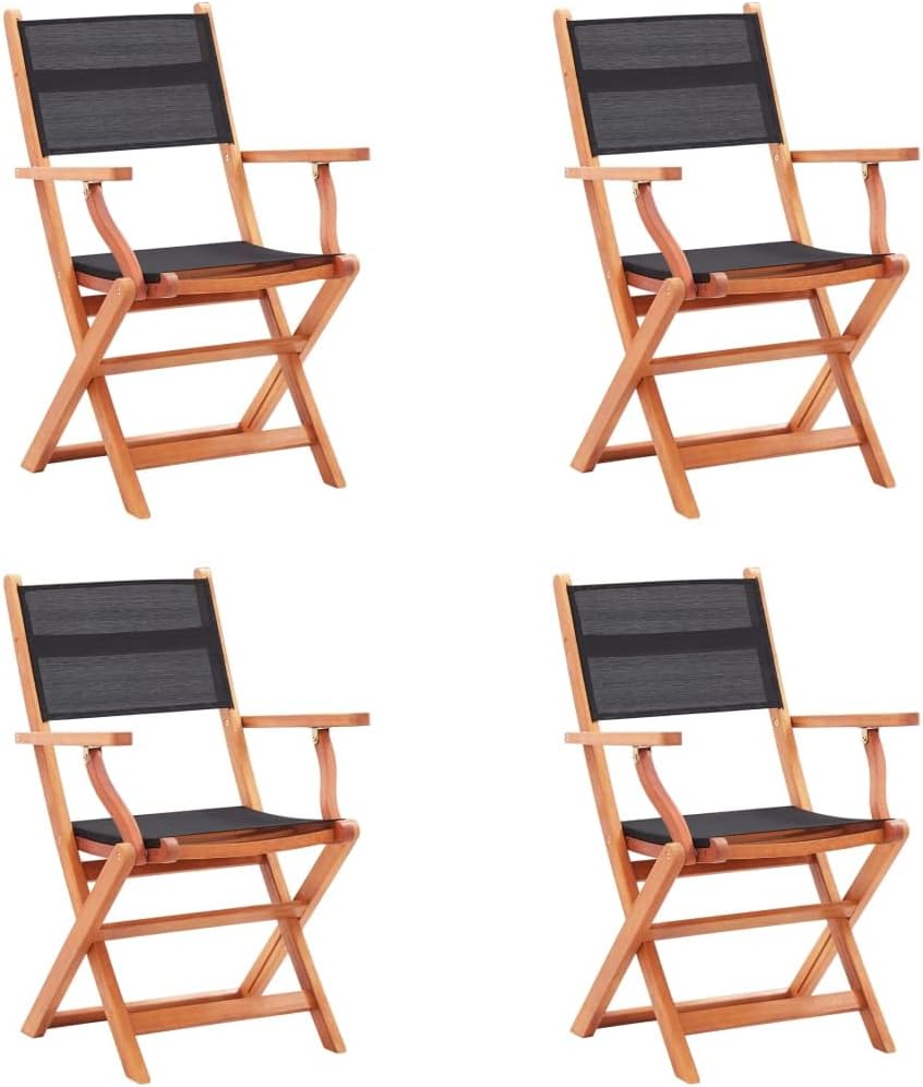 Folding Garden Chair Set of 4, 24"x21.3"x35" Outdoor Patio Chairs in Solid Eucalyptus Wood & Textilene, Foldable Lawn Chairs for Backyard Terrace Balcony