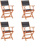 Folding Garden Chair Set of 4, 24"x21.3"x35" Outdoor Patio Chairs in Solid Eucalyptus Wood & Textilene, Foldable Lawn Chairs for Backyard Terrace Balcony