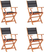 Folding Garden Chair Set of 4, 24"x21.3"x35" Outdoor Patio Chairs in Solid Eucalyptus Wood & Textilene, Foldable Lawn Chairs for Backyard Terrace Balcony