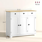 Sideboard with Solid Wood Countertop, Modern Kitchen Storage Cabinet, Coffee Bar Cabinet with 3 Drawers, Doors and Adjustable Shelf, Distressed White,for Kitchen