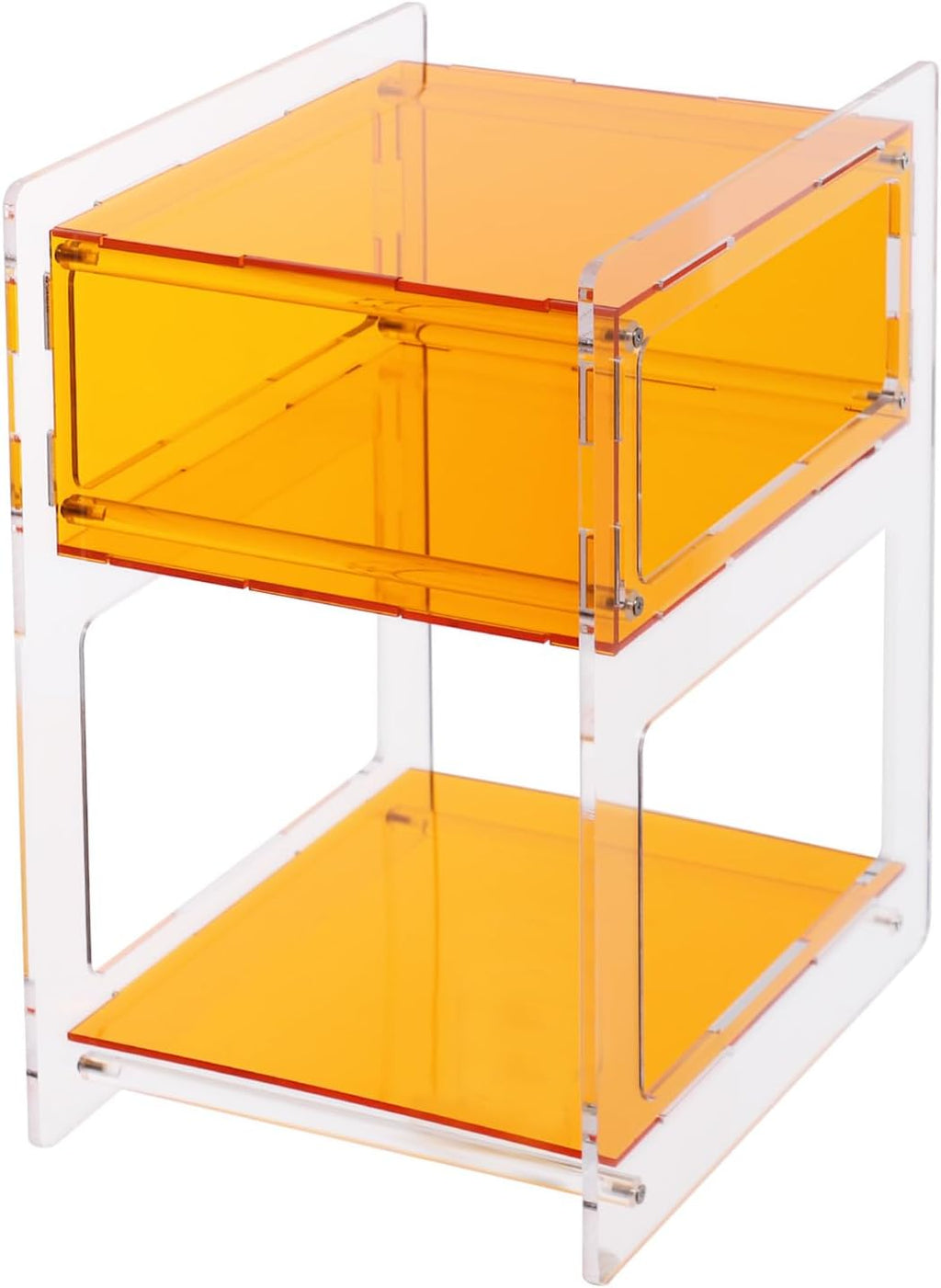 Acrylic Side Table for Living Room, Acrylic Nightstand for Bedroom, Sturdy Coffee Table Accent Furniture for Home, Apartment, Teens & Adults (Orange)