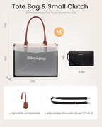 LOVEVOOK Laptop Lunch Bag for Women 15.6 Inch, Waterproof Tote Purse with Cup Holder & Elegant Clutch