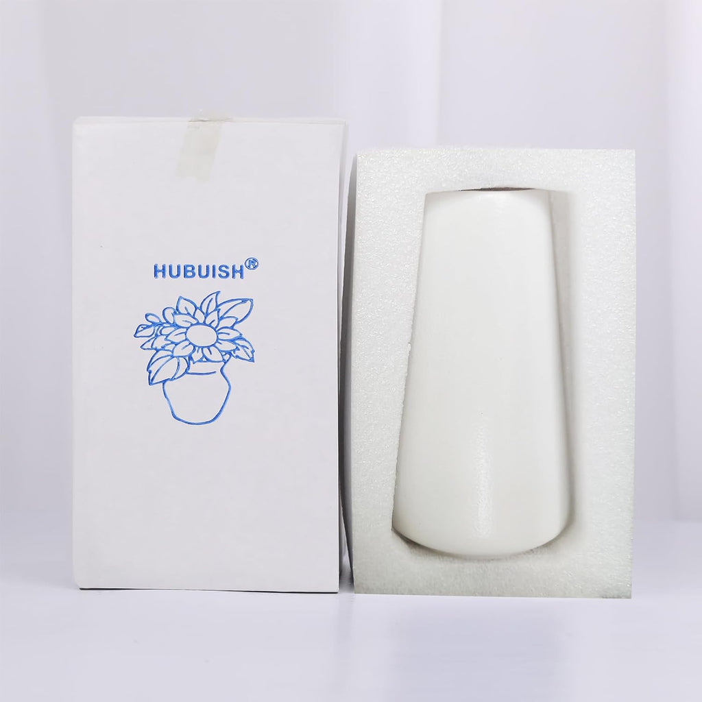 Bright White Vase - 6“ White Ceramic Flower vase, Boho Vases for Pampas Grass, Minimalist Modern vases for Home Decor, Table Shelf Living Room Farmhouse Decor