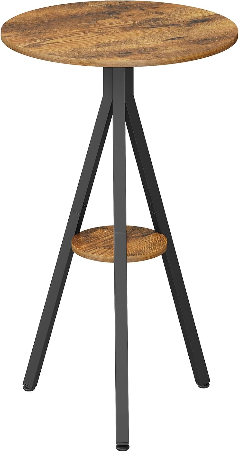 YATINEY Bar Table, 2-Tier Round Pub Table, Counter Height Cocktail Table for Small Spaces, Dining Room, Cafe, Pub, Rustic Brown and Black BT12BR