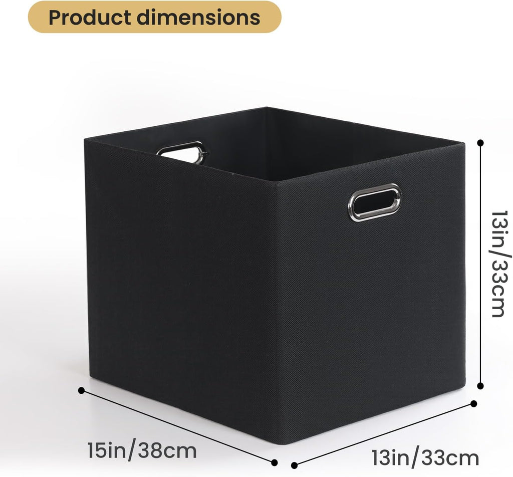 Posprica 3X Thicker Collapsible Storage Bins,13×15x13 Foldable Storage Cube Boxes Fabric Drawer for Closet Shelf Cabinet Bookcase, set of 4 (Pure Black)