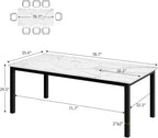 79 Inch Industrial Dining Table, Large Rectangle Kitchen Table with Metal Legs, Round Corners, Wooden Conference Tables Writing Desk for Dining Room, Living Room, White Faux Marble
