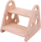 QZM Wooden Step Stool, trilateral Two Step Stools for Toddler 300 lbs Capacity with Safety Non-Slip Pads and Handles for Bathroom, Kitchen Dual Height for Kids, Natural