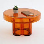Coffee Table, Round Glass Side Table with Unique Petal Design Pedestal, Simple Center Tables, Modern End Tables with Tempered Glass-Base and Top for Small Spaces
