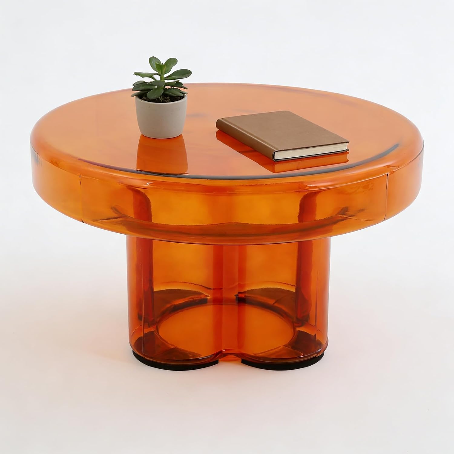 Coffee Table, Round Glass Side Table with Unique Petal Design Pedestal, Simple Center Tables, Modern End Tables with Tempered Glass-Base and Top for Small Spaces