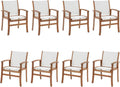 Acacia Wood Patio Dining Chairs Set (White, 8 Pieces) | Outdoor Chair Set with Breathable Textilene Fabric, Metal Support Bars, Curved Armrest, Supports 350lbs For Lawn, Garden