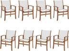 Acacia Wood Patio Dining Chairs Set (White, 8 Pieces) | Outdoor Chair Set with Breathable Textilene Fabric, Metal Support Bars, Curved Armrest, Supports 350lbs For Lawn, Garden