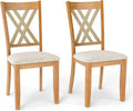 Giantex Wooden Dining Chairs Set of 2, Linen Fabric Upholstered Kitchen Chair w/Rubber Wood Frame, Wide Padded Seat, Curved Cross Back, Farmhouse Side Chairs for Dining Living Room Restaurant